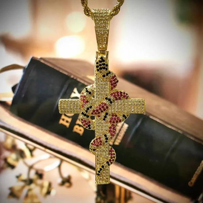 Twisted Coral Snake Cross Pendant
