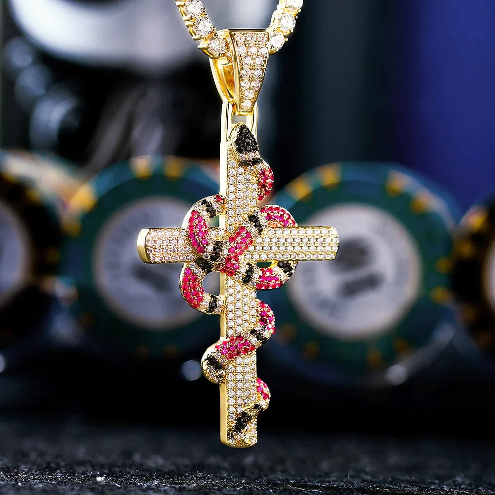 Twisted Coral Snake Cross Pendant