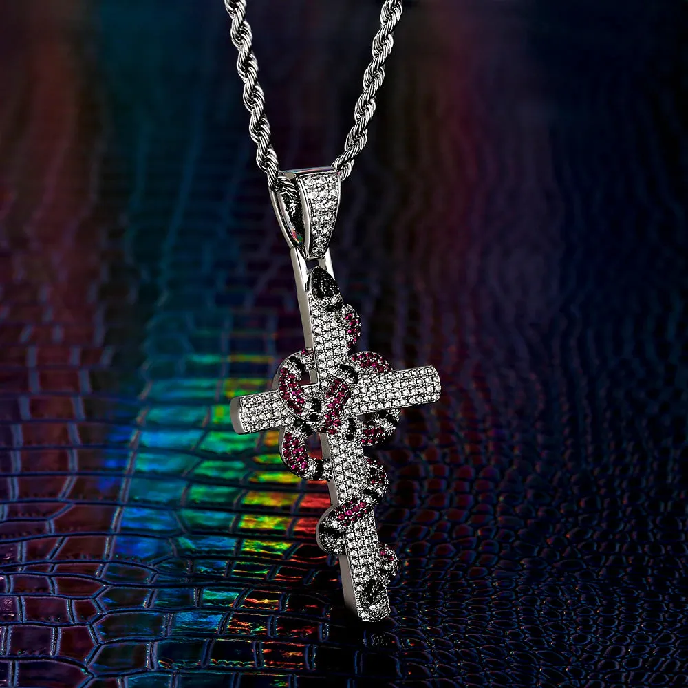 Twisted Coral Snake Cross Pendant