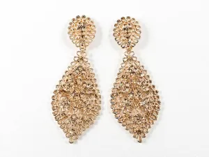Unique Vintage Filigree Style Gold Tone Topaz Crystal Brass Earrings