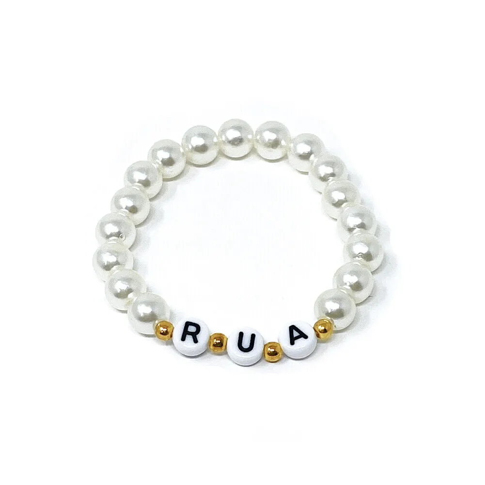 US Custom Name Bracelet Faux Pearl Jade Crystal Beaded Stackable Mama Bracelet