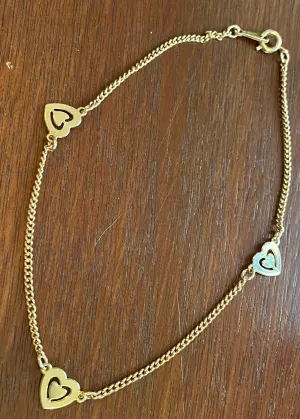 Vintage Avon Gold Tone Heart Ankle Bracelet 9.5" Long