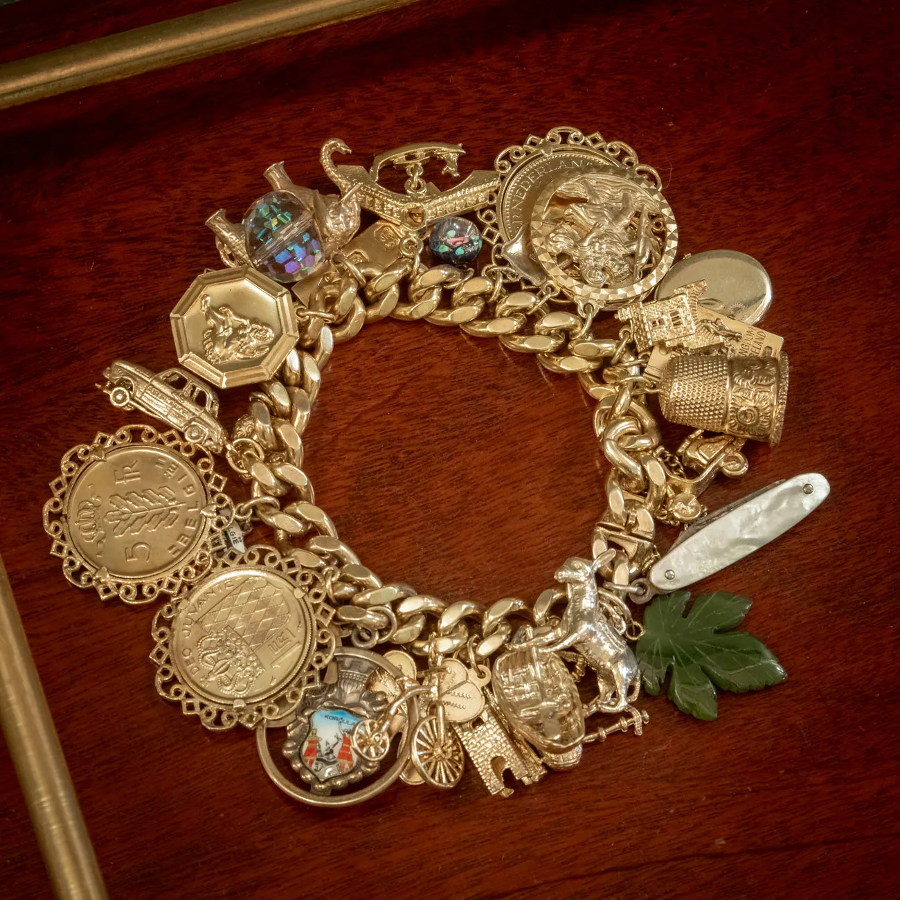 Vintage Charm Curb Bracelet Silver 18ct Gold Gilt Dated 1967