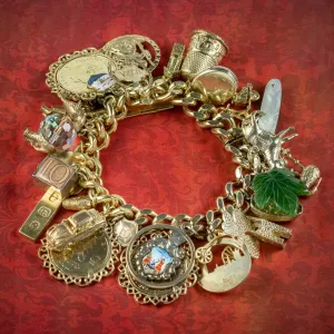 Vintage Charm Curb Bracelet Silver 18ct Gold Gilt Dated 1967
