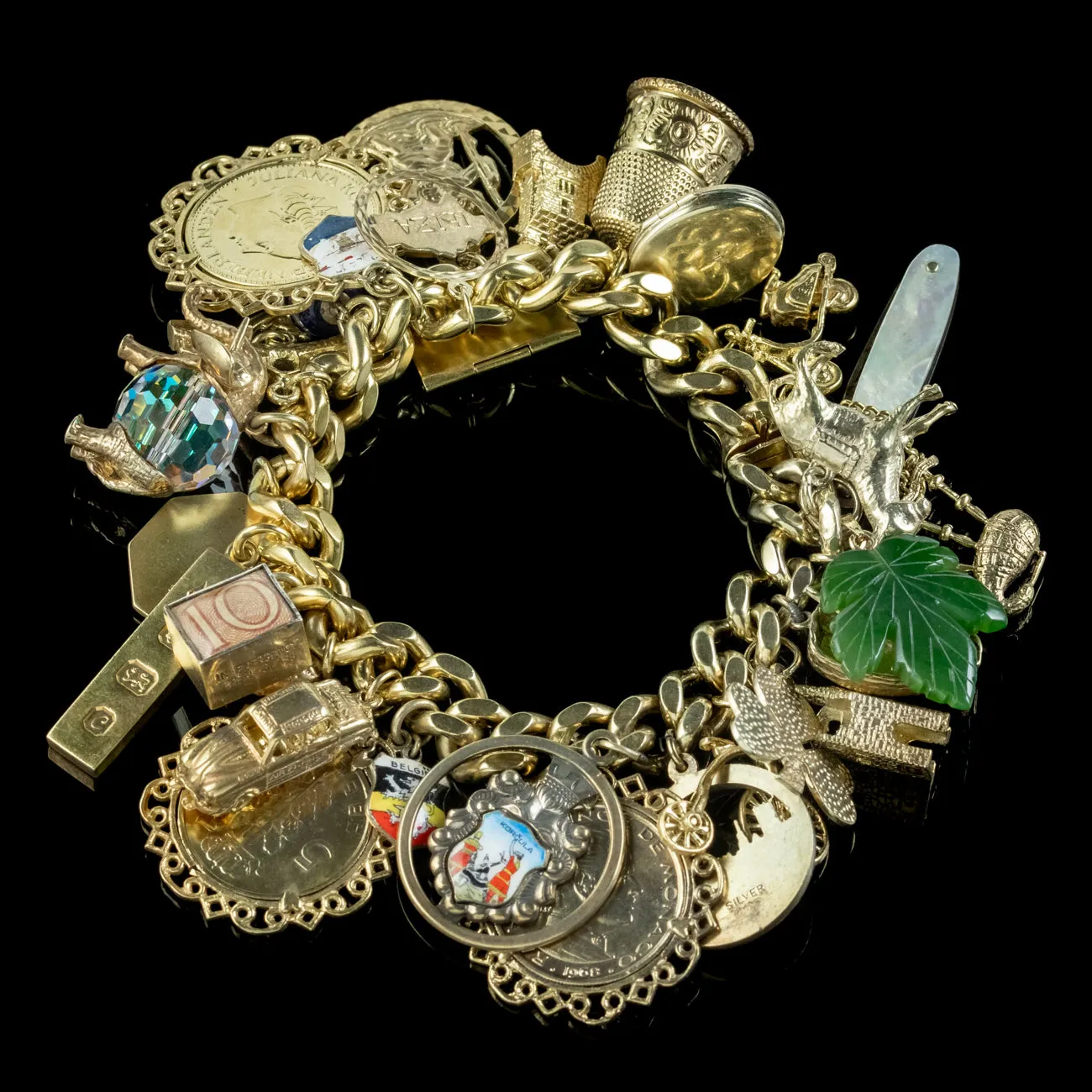 Vintage Charm Curb Bracelet Silver 18ct Gold Gilt Dated 1967