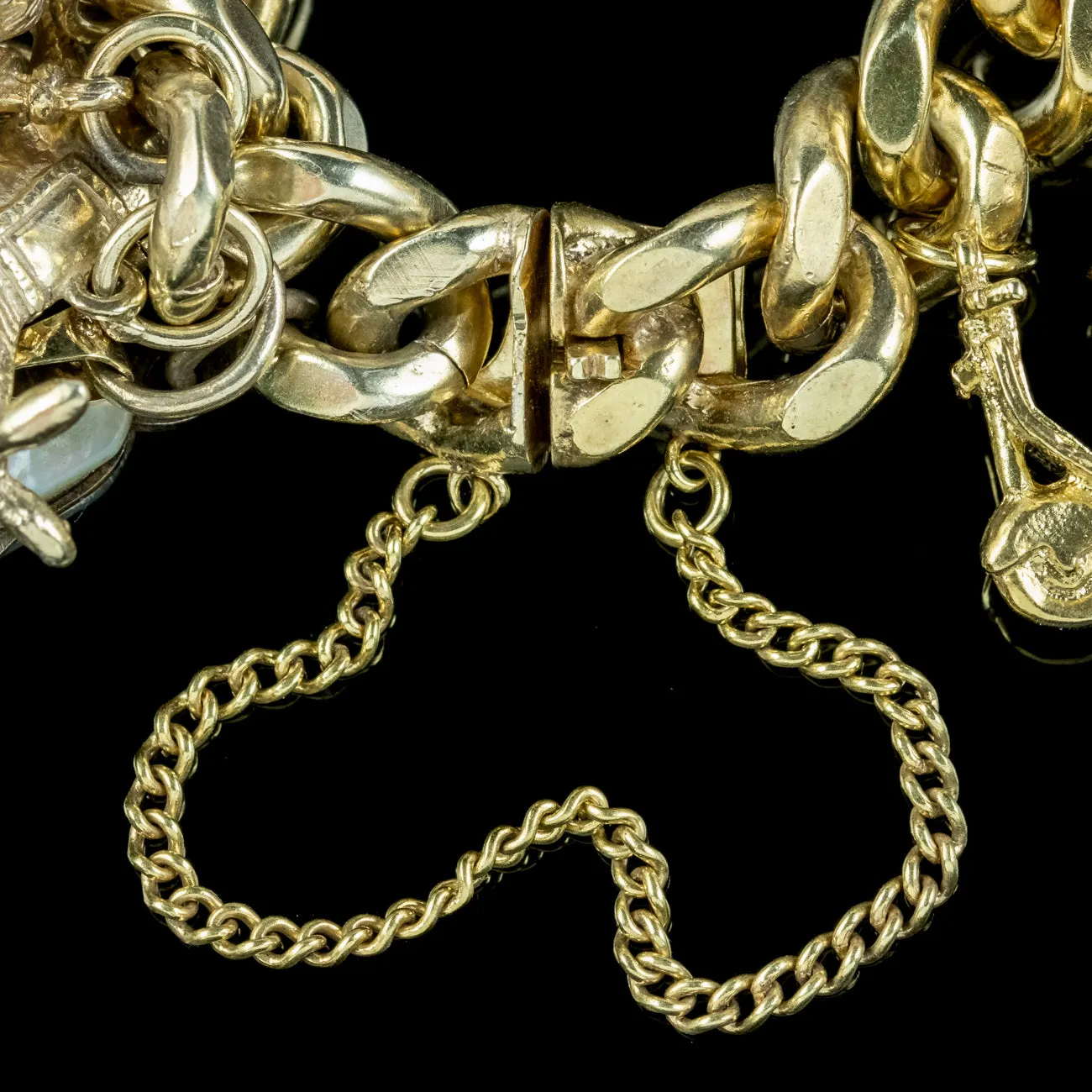 Vintage Charm Curb Bracelet Silver 18ct Gold Gilt Dated 1967
