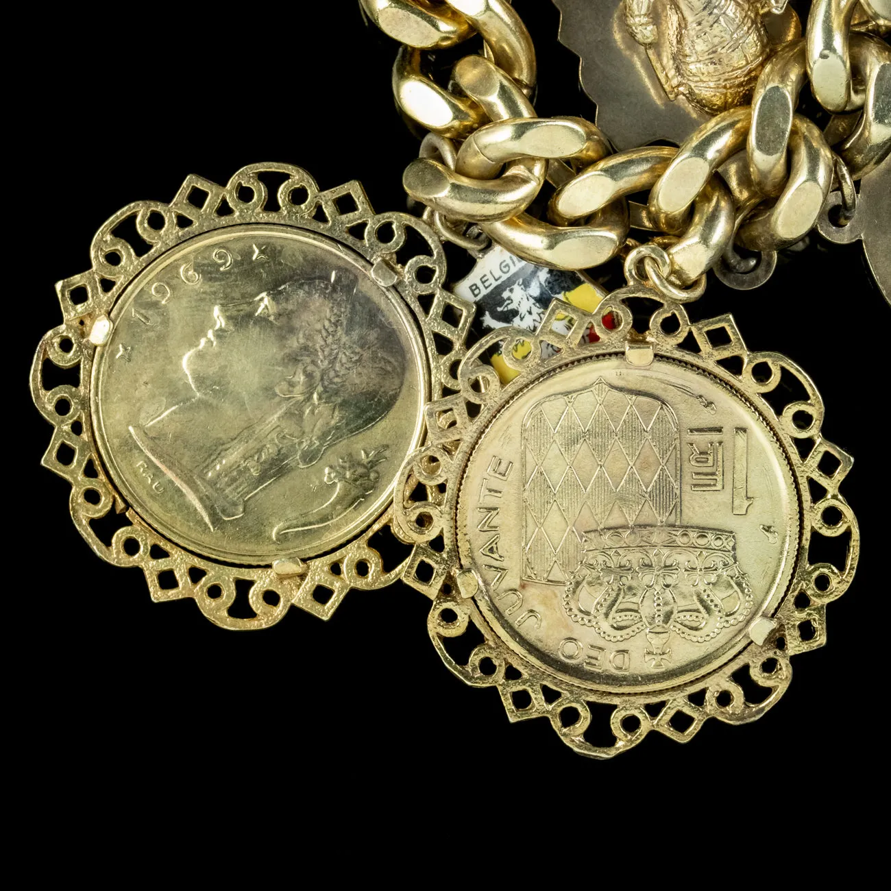 Vintage Charm Curb Bracelet Silver 18ct Gold Gilt Dated 1967