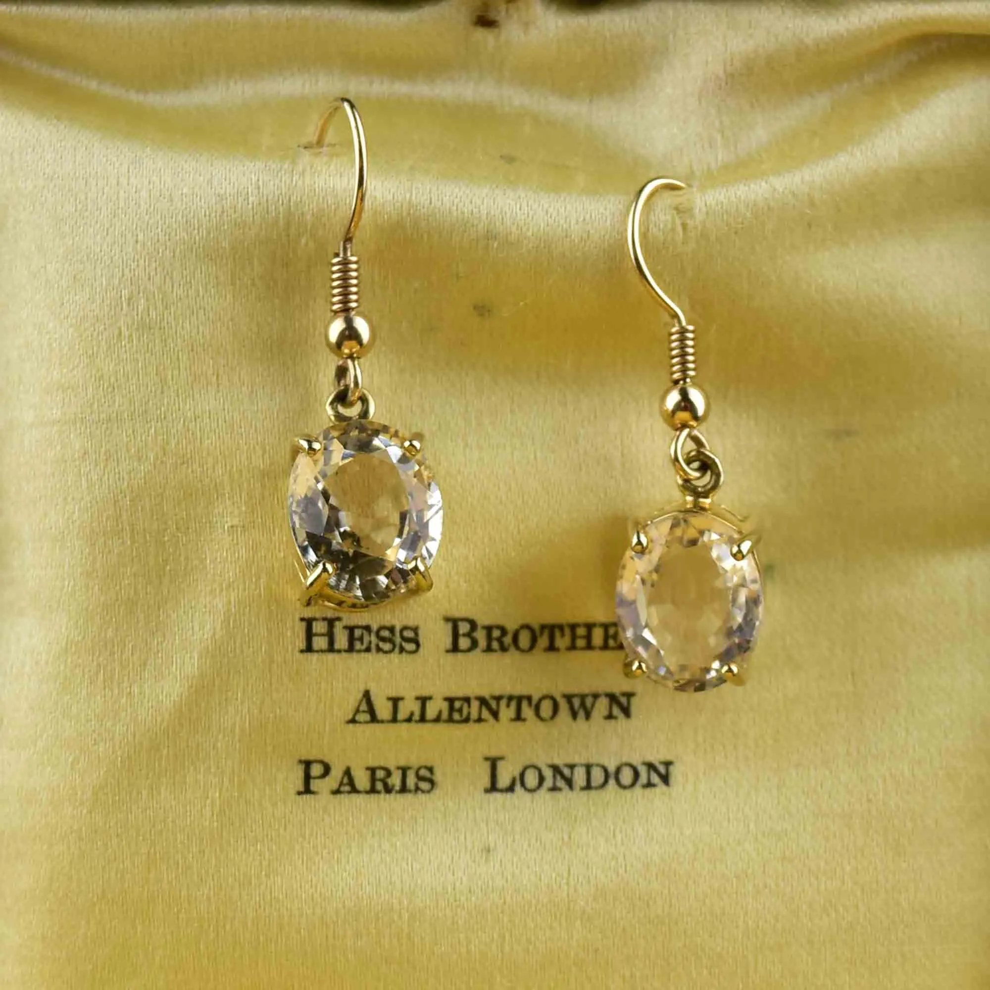 Vintage Gold Birmingham Assayed Large Citrine Drop Earrings