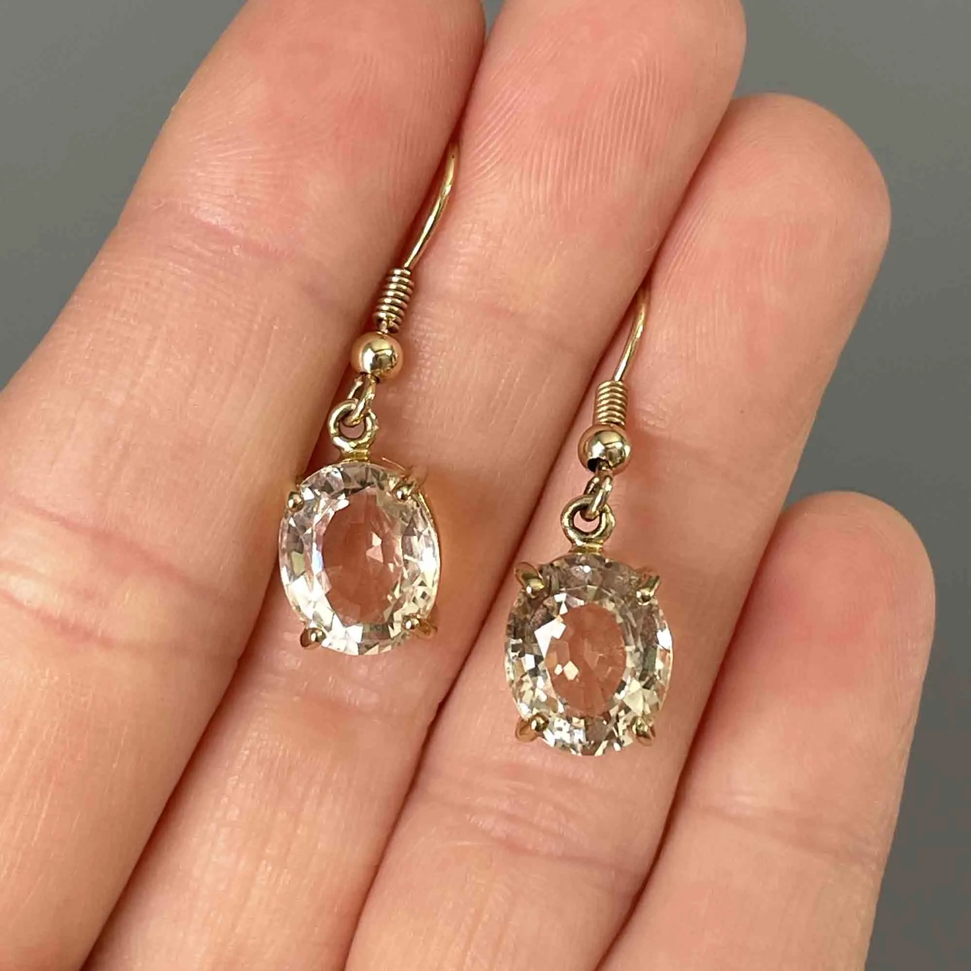 Vintage Gold Birmingham Assayed Large Citrine Drop Earrings