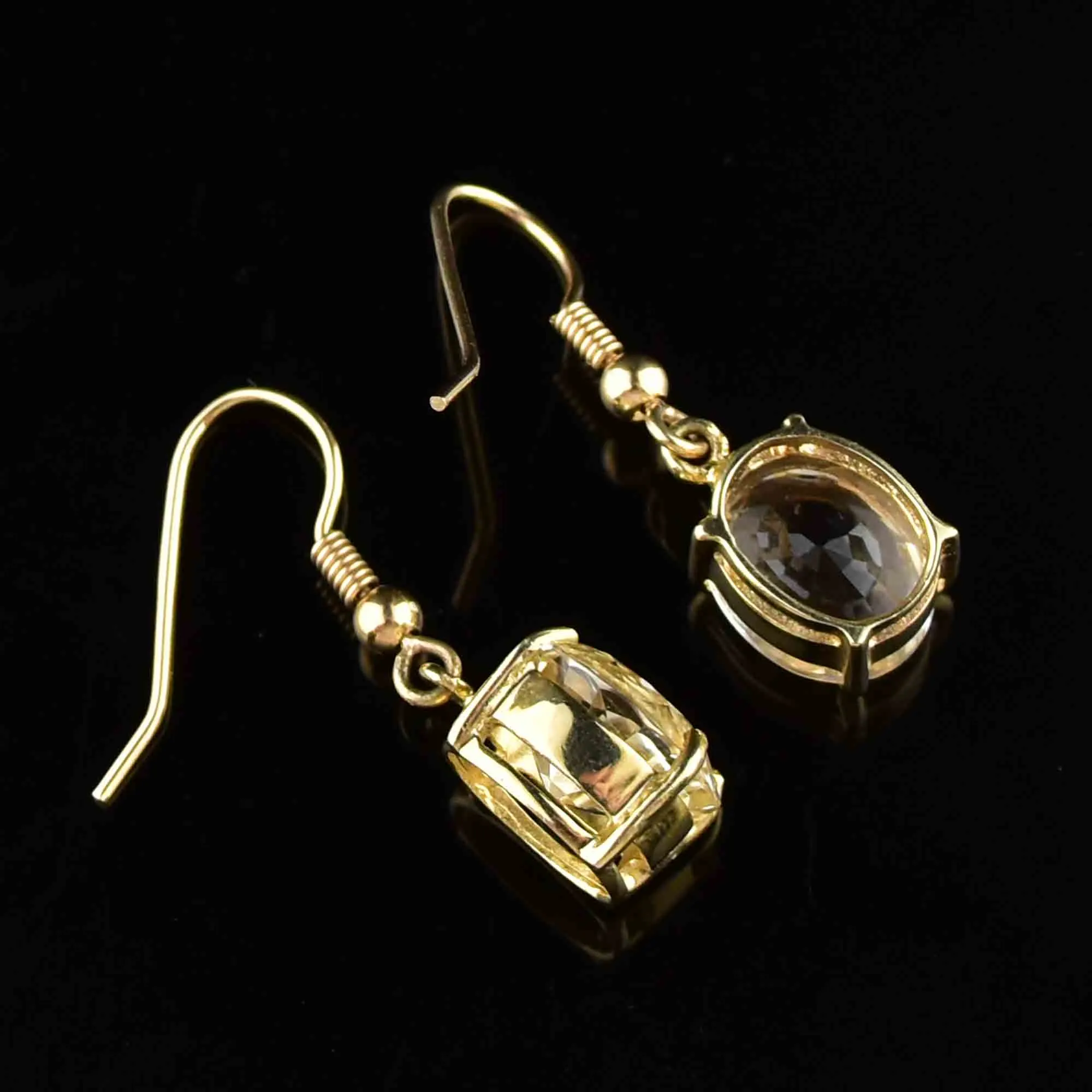 Vintage Gold Birmingham Assayed Large Citrine Drop Earrings