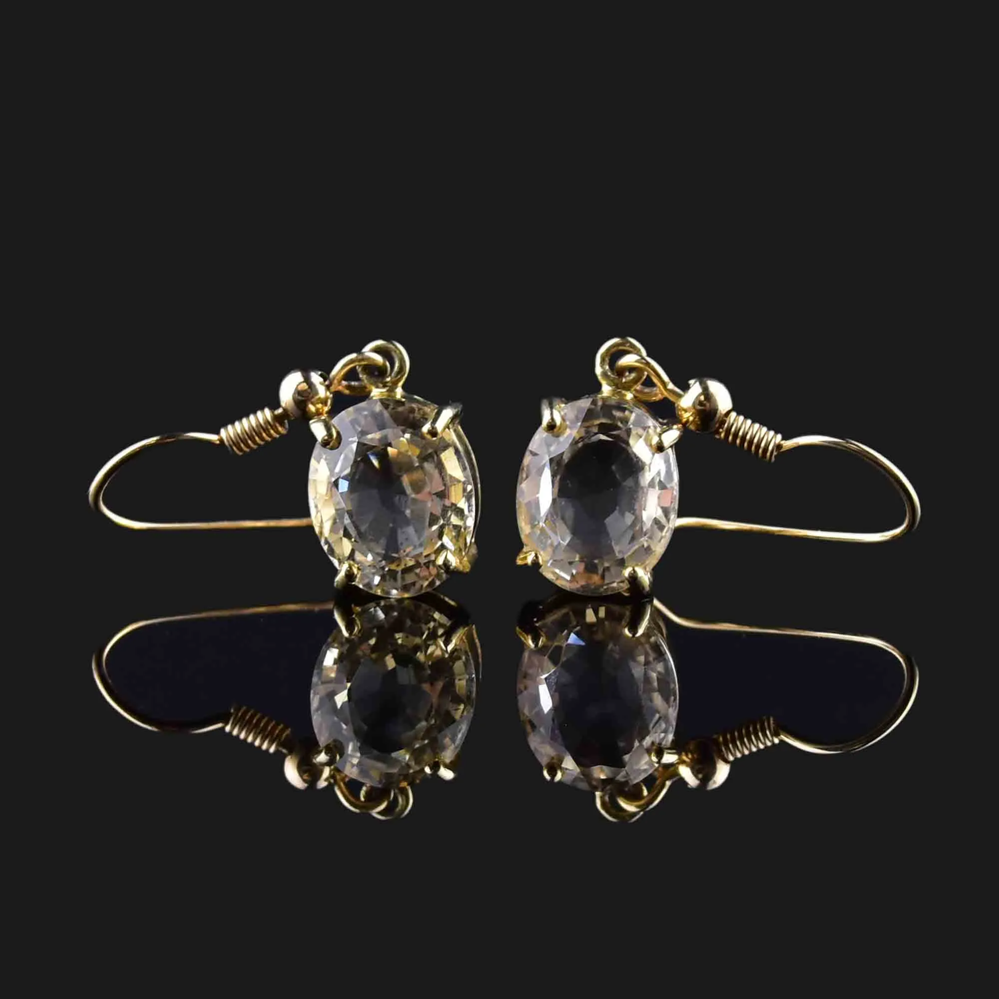 Vintage Gold Birmingham Assayed Large Citrine Drop Earrings