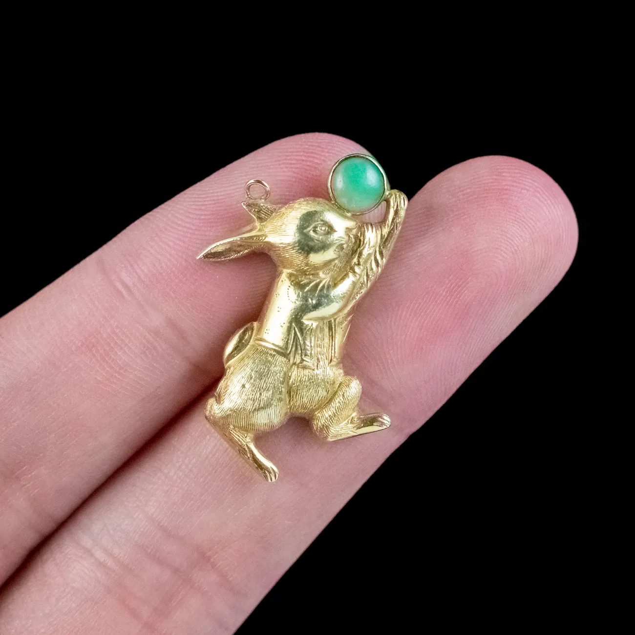 Vintage Jade Rabbit Charm Pendant 14ct Gold