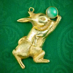 Vintage Jade Rabbit Charm Pendant 14ct Gold