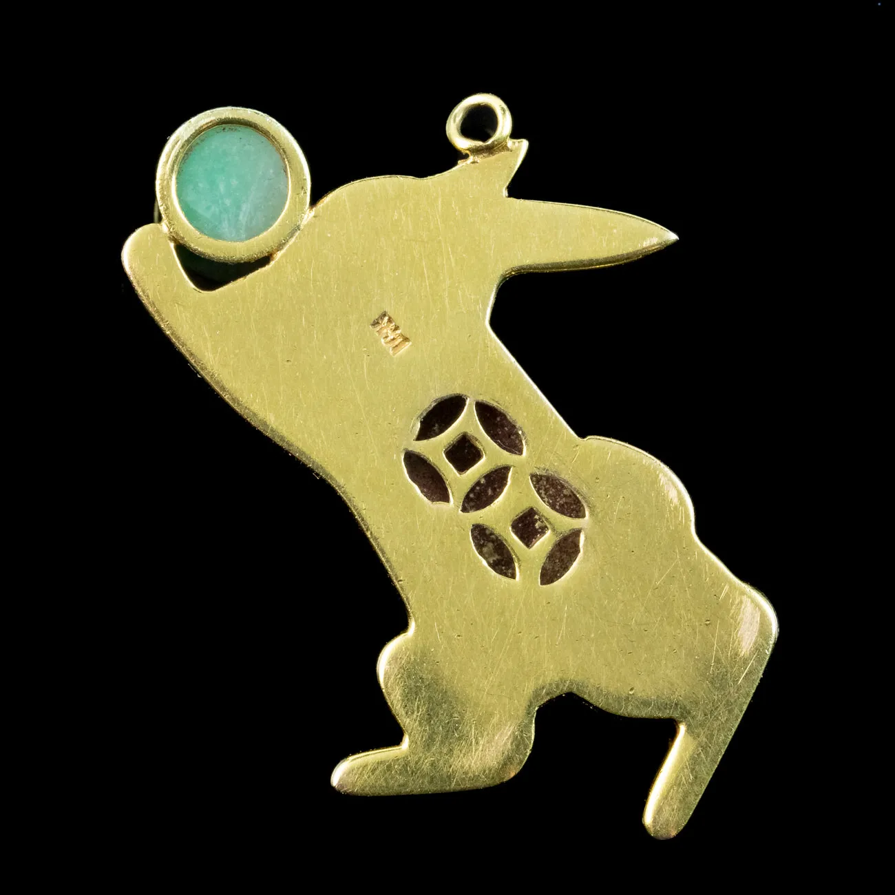 Vintage Jade Rabbit Charm Pendant 14ct Gold