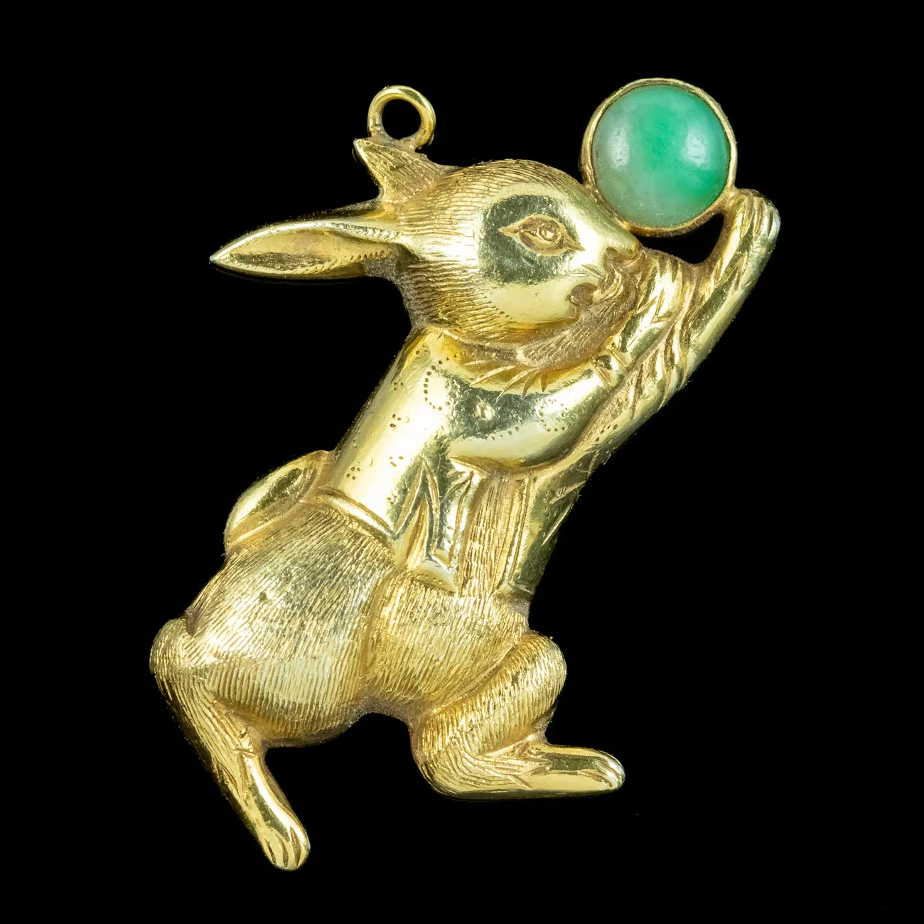 Vintage Jade Rabbit Charm Pendant 14ct Gold