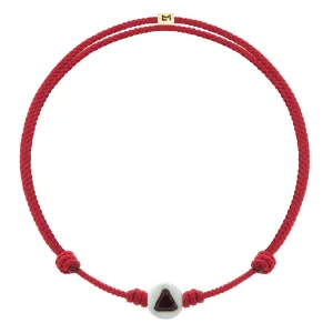 White Enameled Large Gold Ball With Ruby Trillion Cord Bracelet
