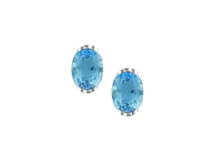 White Gold Oval Blue Topaz Stud Earrings
