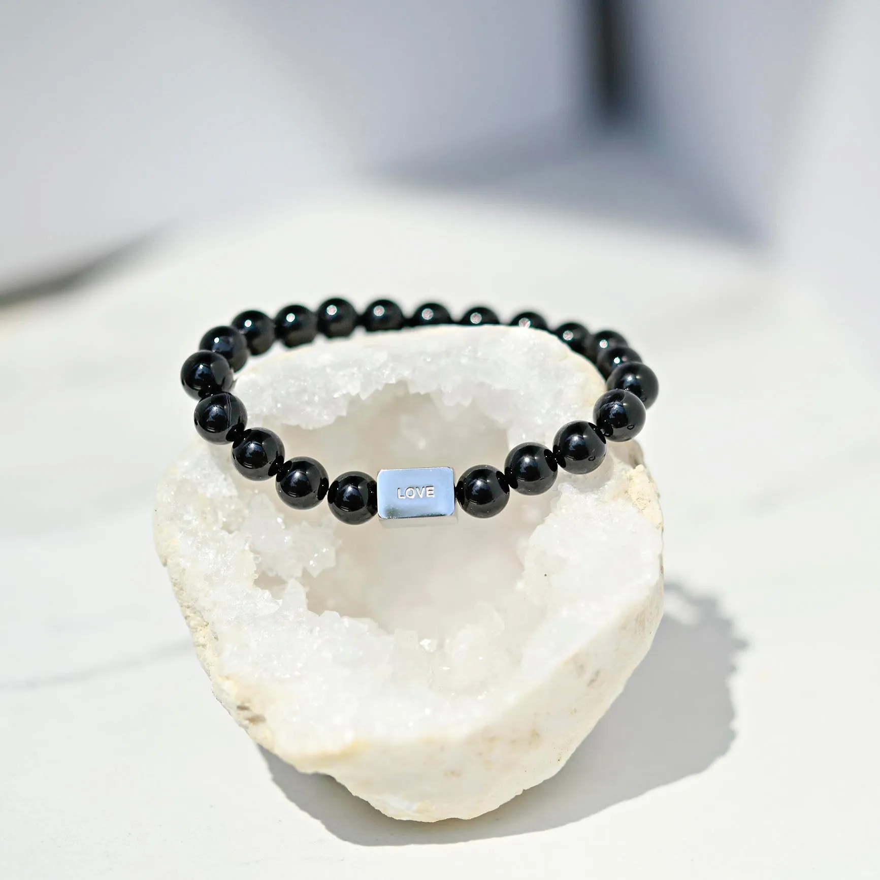 White Jade   Black Onyx Crystal Bracelets