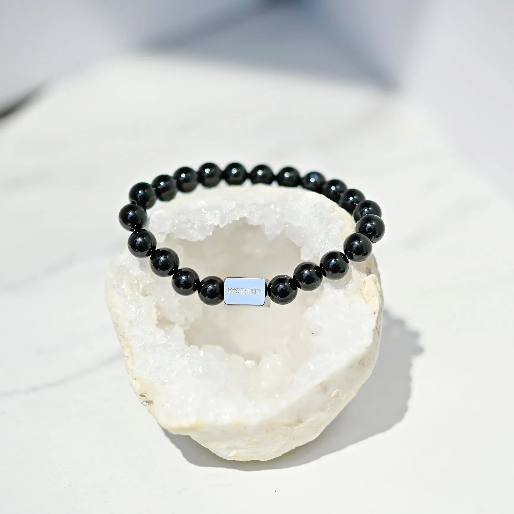 White Jade   Black Onyx Crystal Bracelets