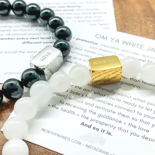 White Jade   Black Onyx Crystal Bracelets