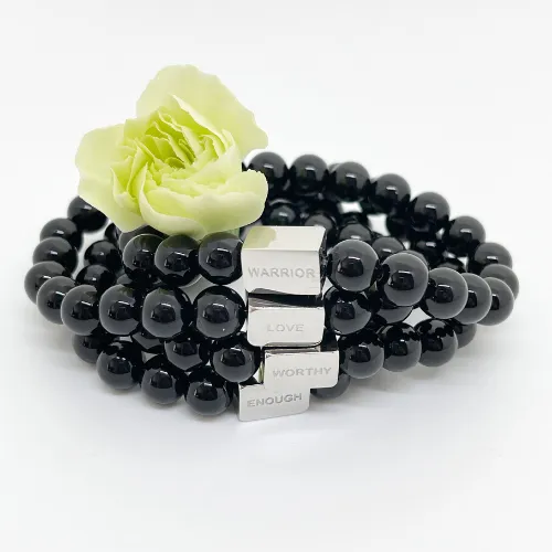 White Jade   Black Onyx Crystal Bracelets