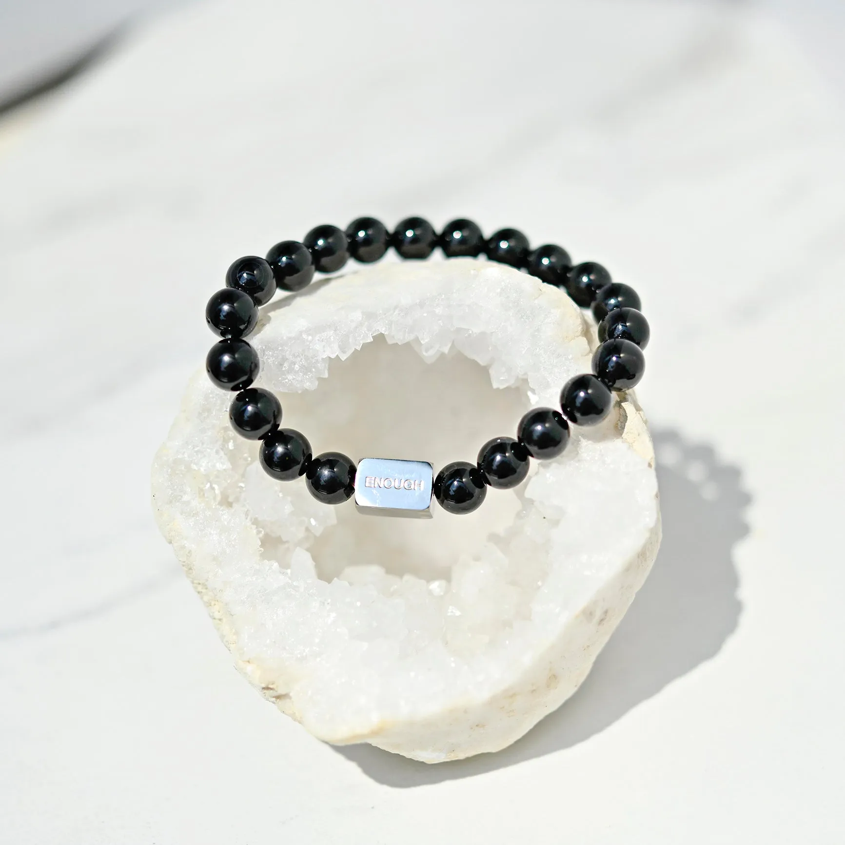 White Jade   Black Onyx Crystal Bracelets