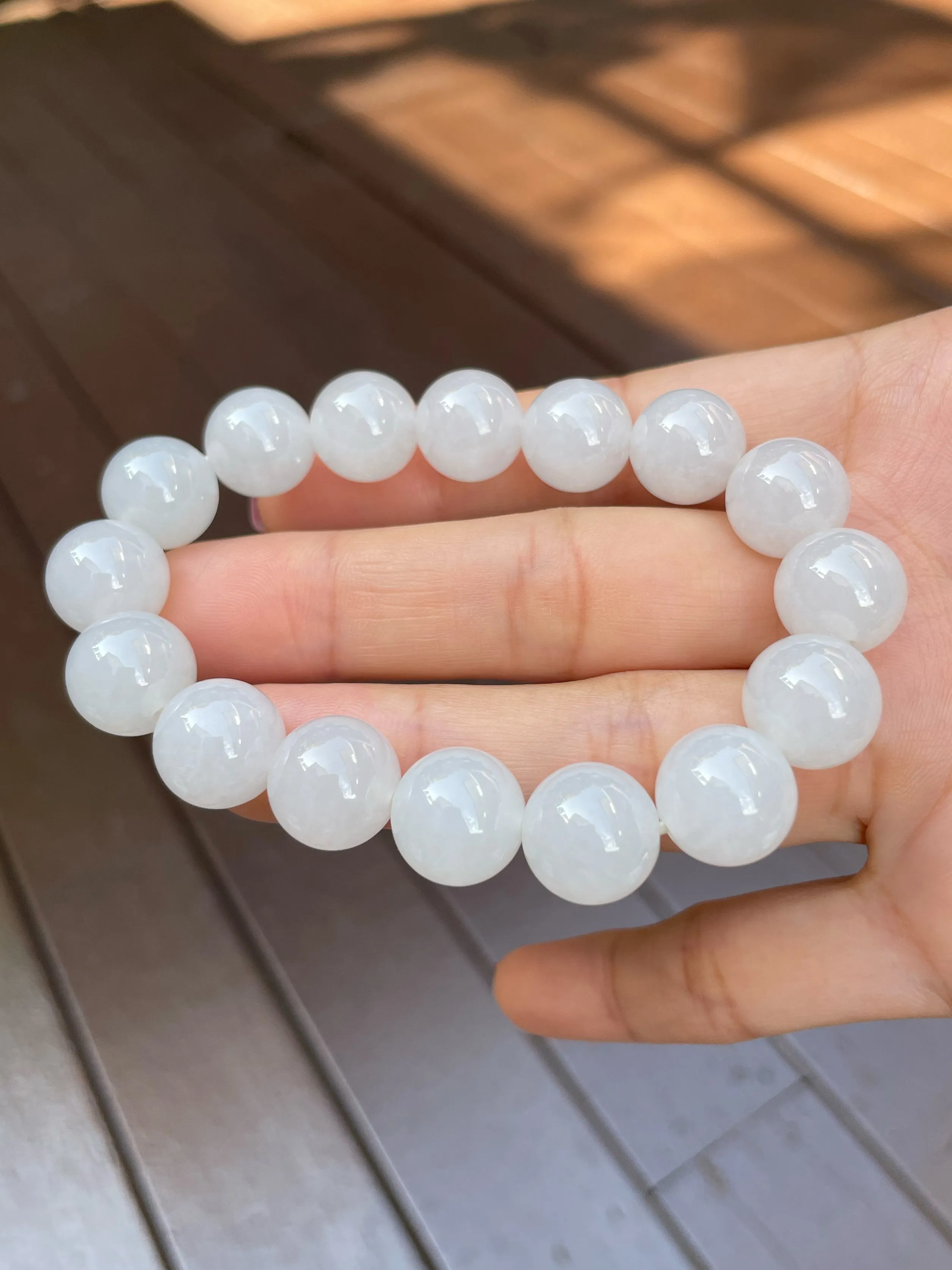 White Jadeite Bracelet - Round Beads (NJBA089)