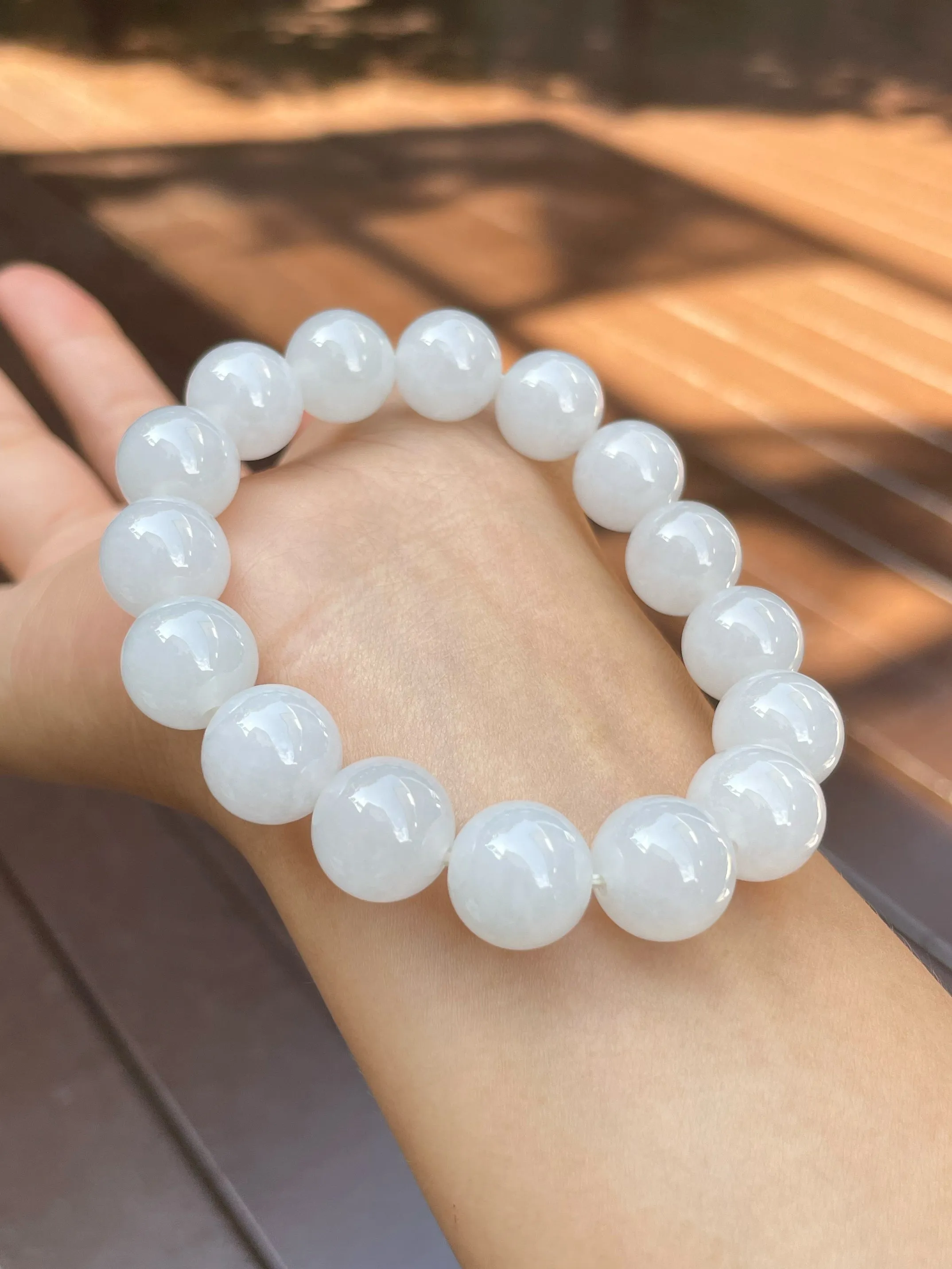 White Jadeite Bracelet - Round Beads (NJBA089)