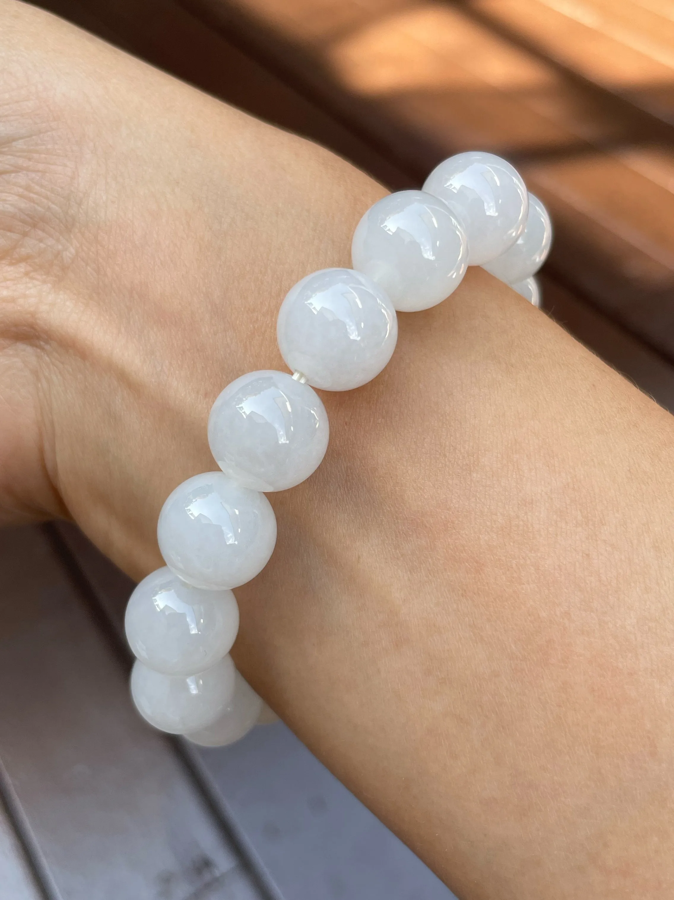 White Jadeite Bracelet - Round Beads (NJBA089)