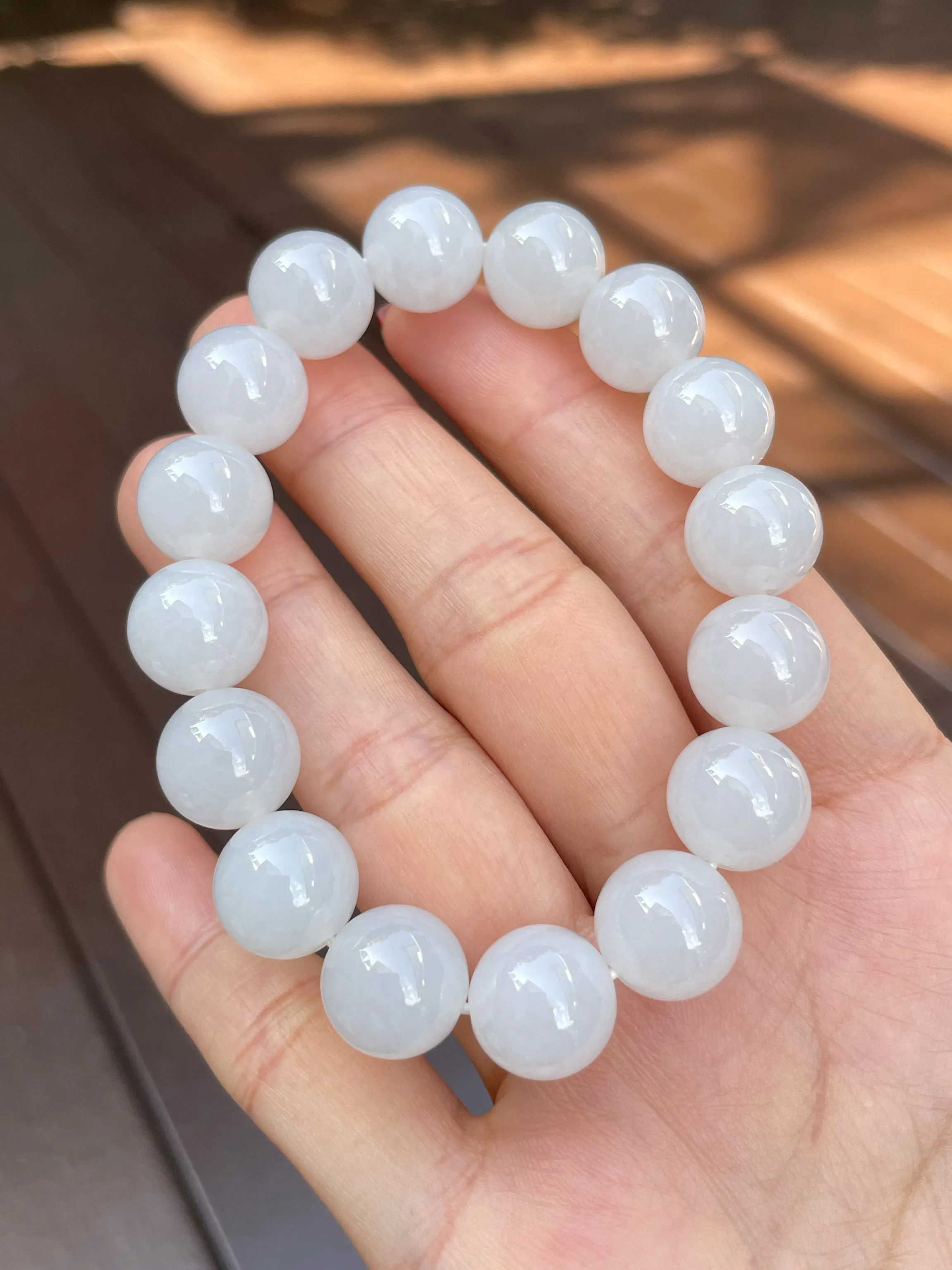 White Jadeite Bracelet - Round Beads (NJBA089)