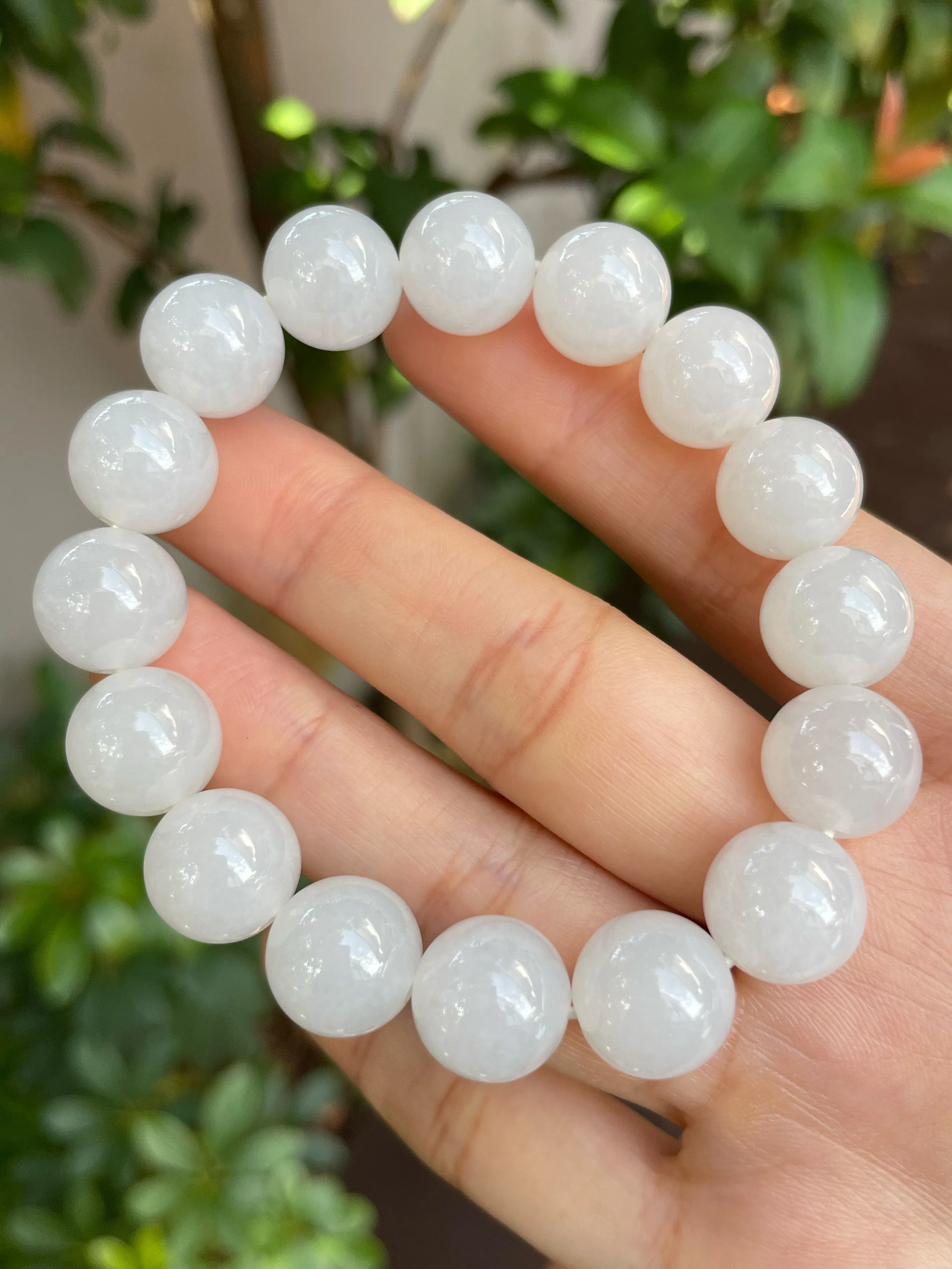 White Jadeite Bracelet - Round Beads (NJBA089)