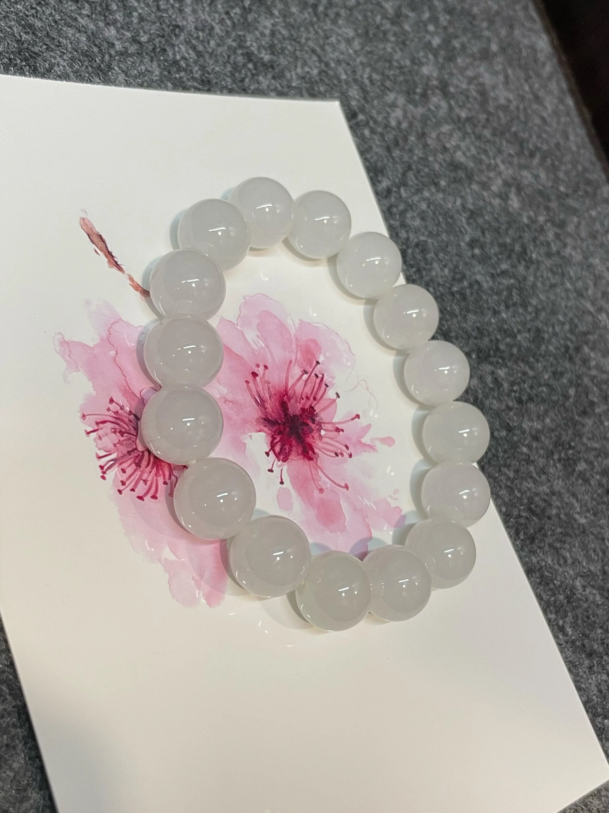 White Jadeite Bracelet - Round Beads (NJBA089)