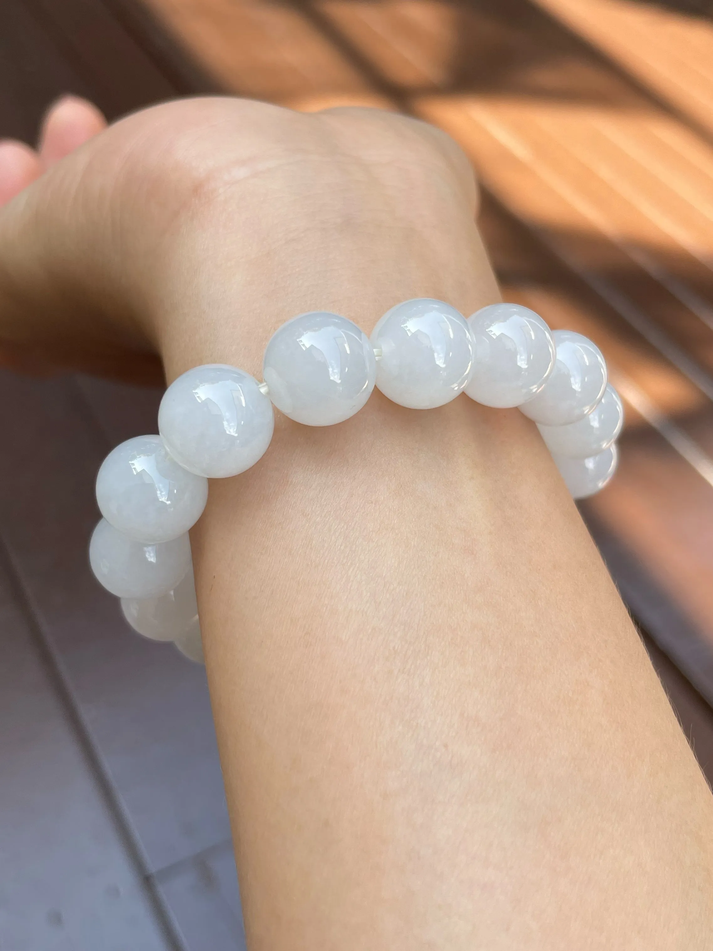 White Jadeite Bracelet - Round Beads (NJBA089)