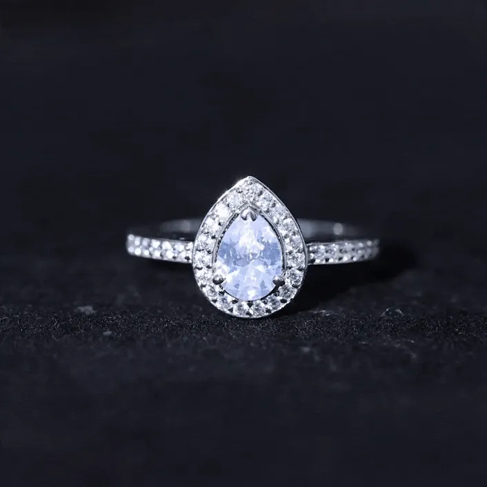Zircon Teardrop Halo Engagement Ring