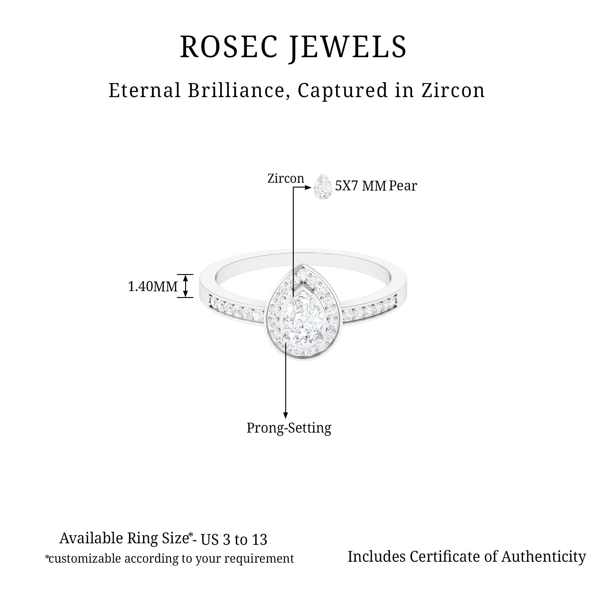 Zircon Teardrop Halo Engagement Ring