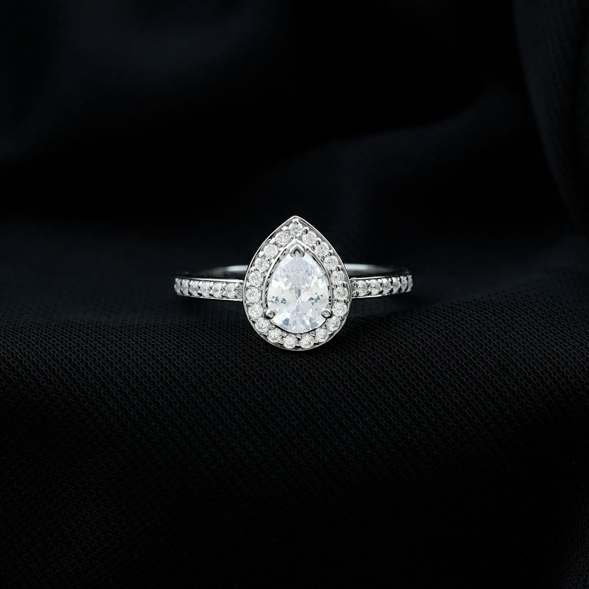 Zircon Teardrop Halo Engagement Ring
