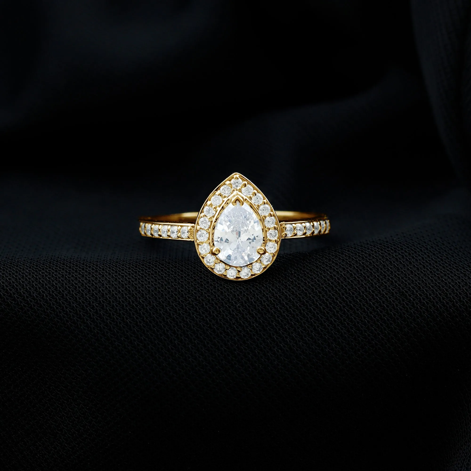 Zircon Teardrop Halo Engagement Ring