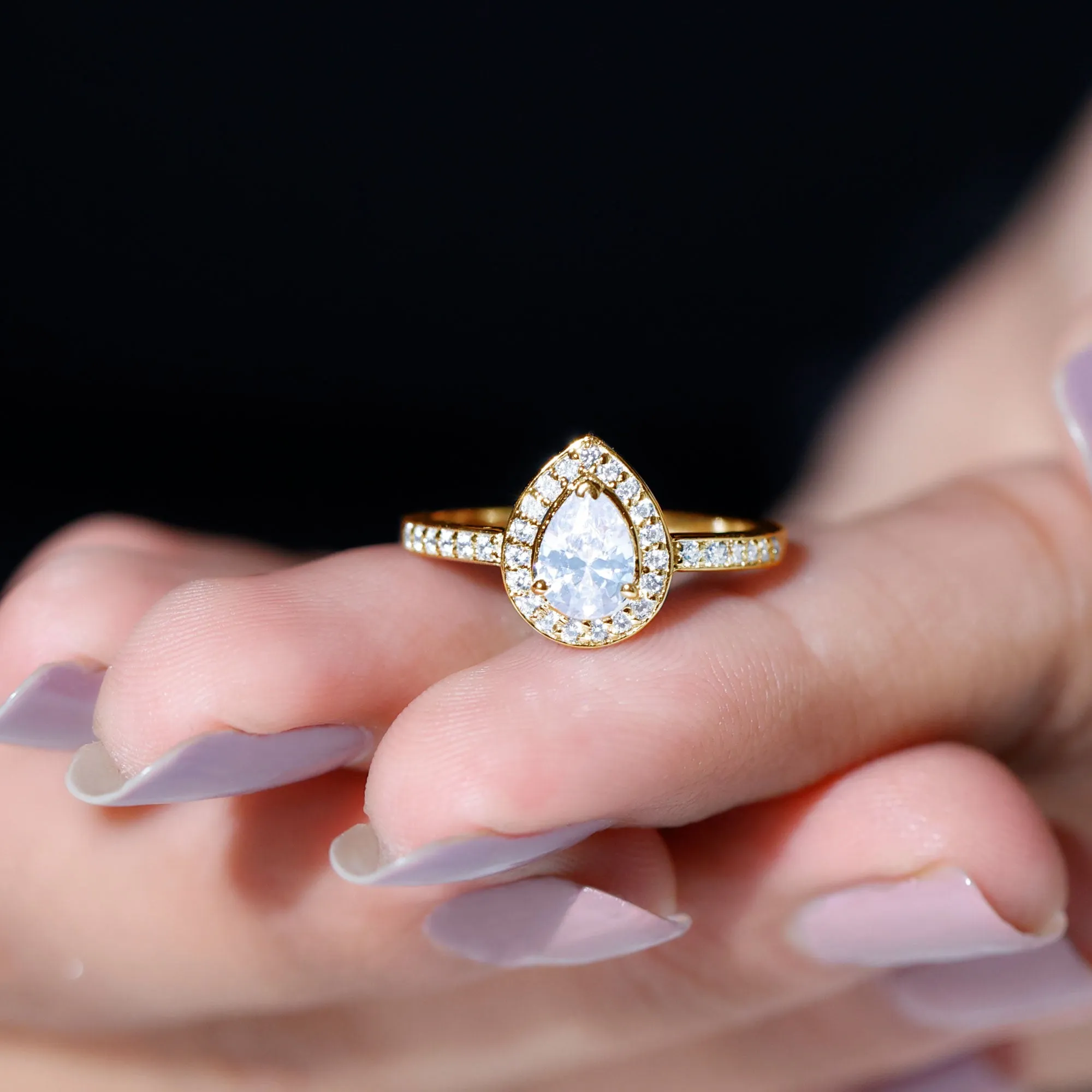Zircon Teardrop Halo Engagement Ring