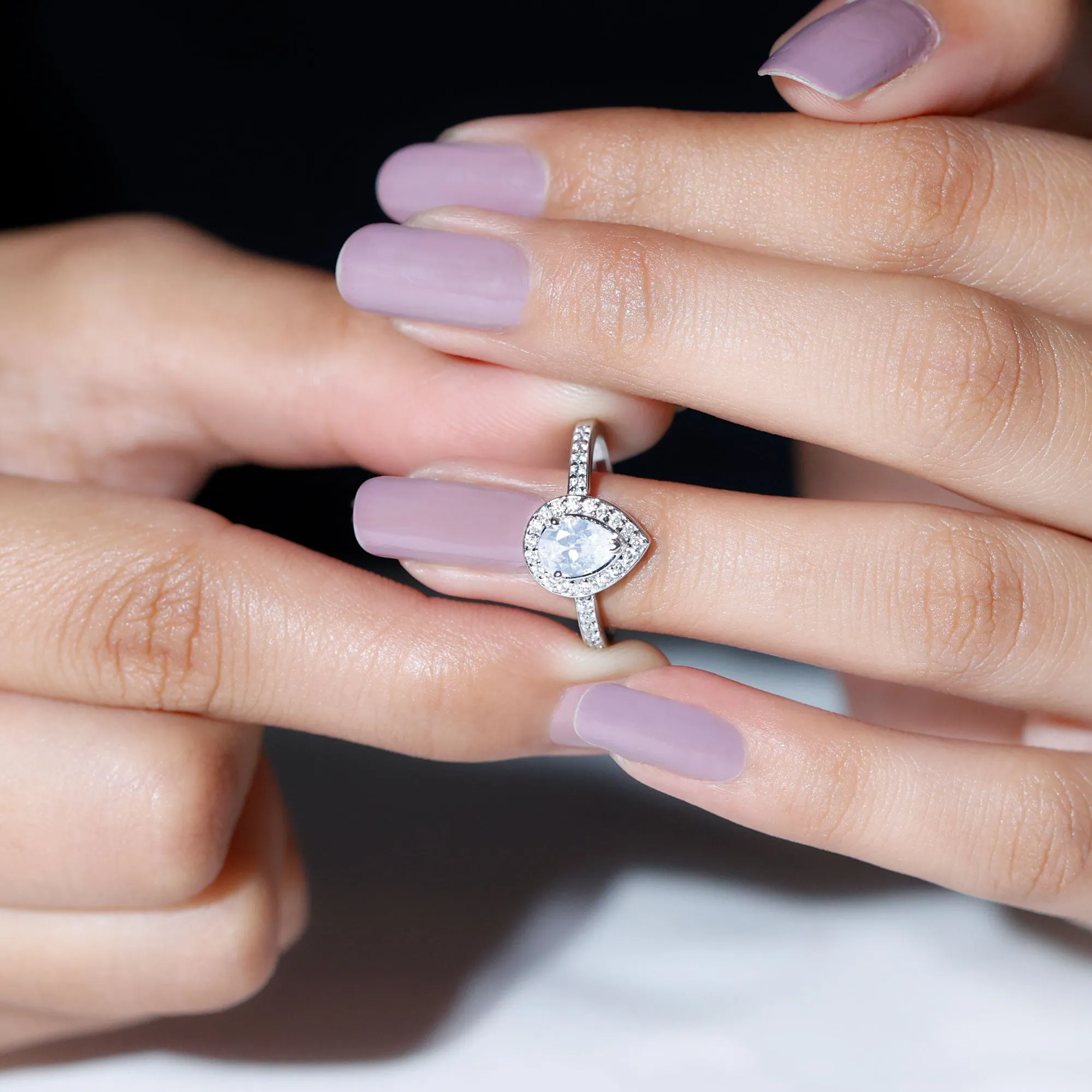 Zircon Teardrop Halo Engagement Ring