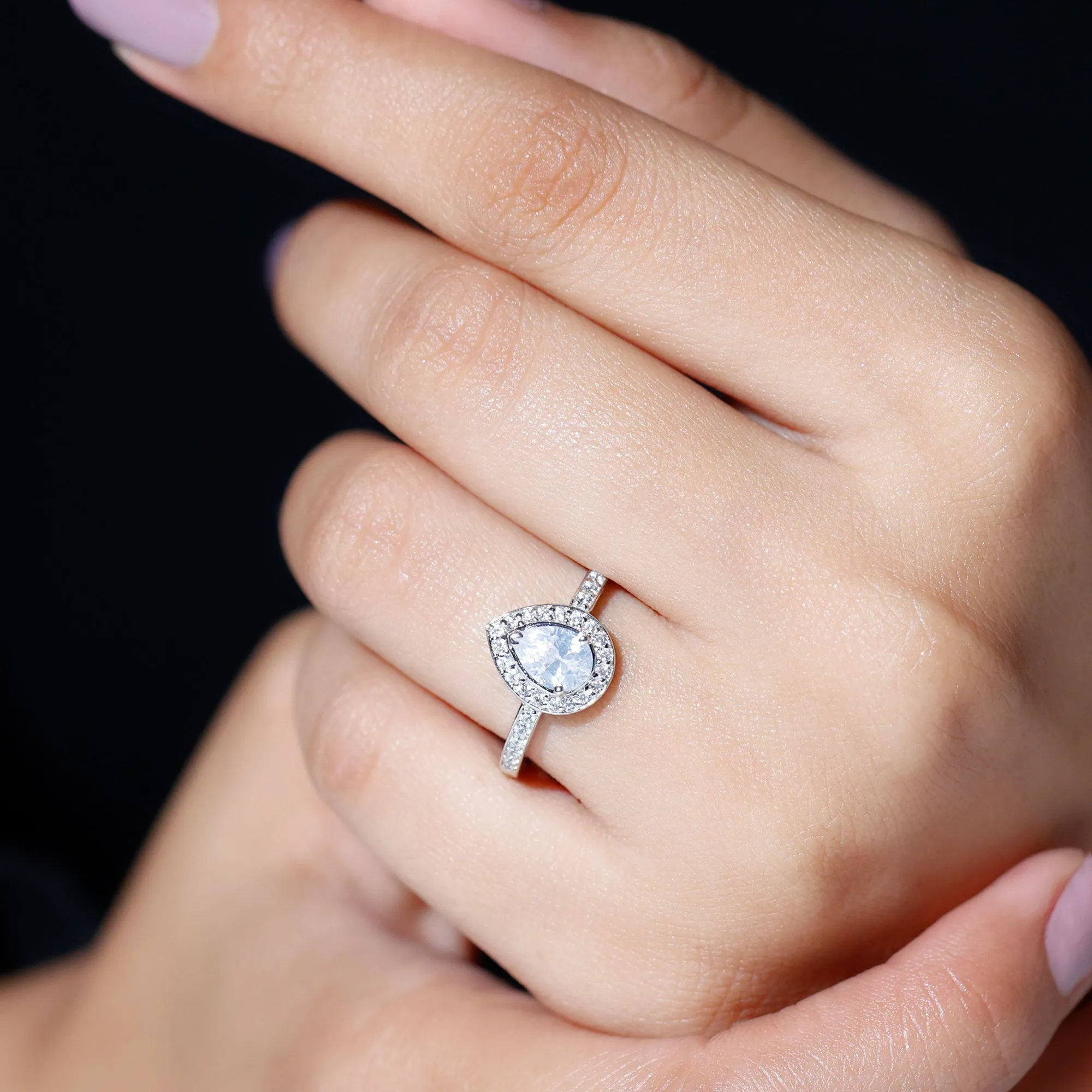 Zircon Teardrop Halo Engagement Ring