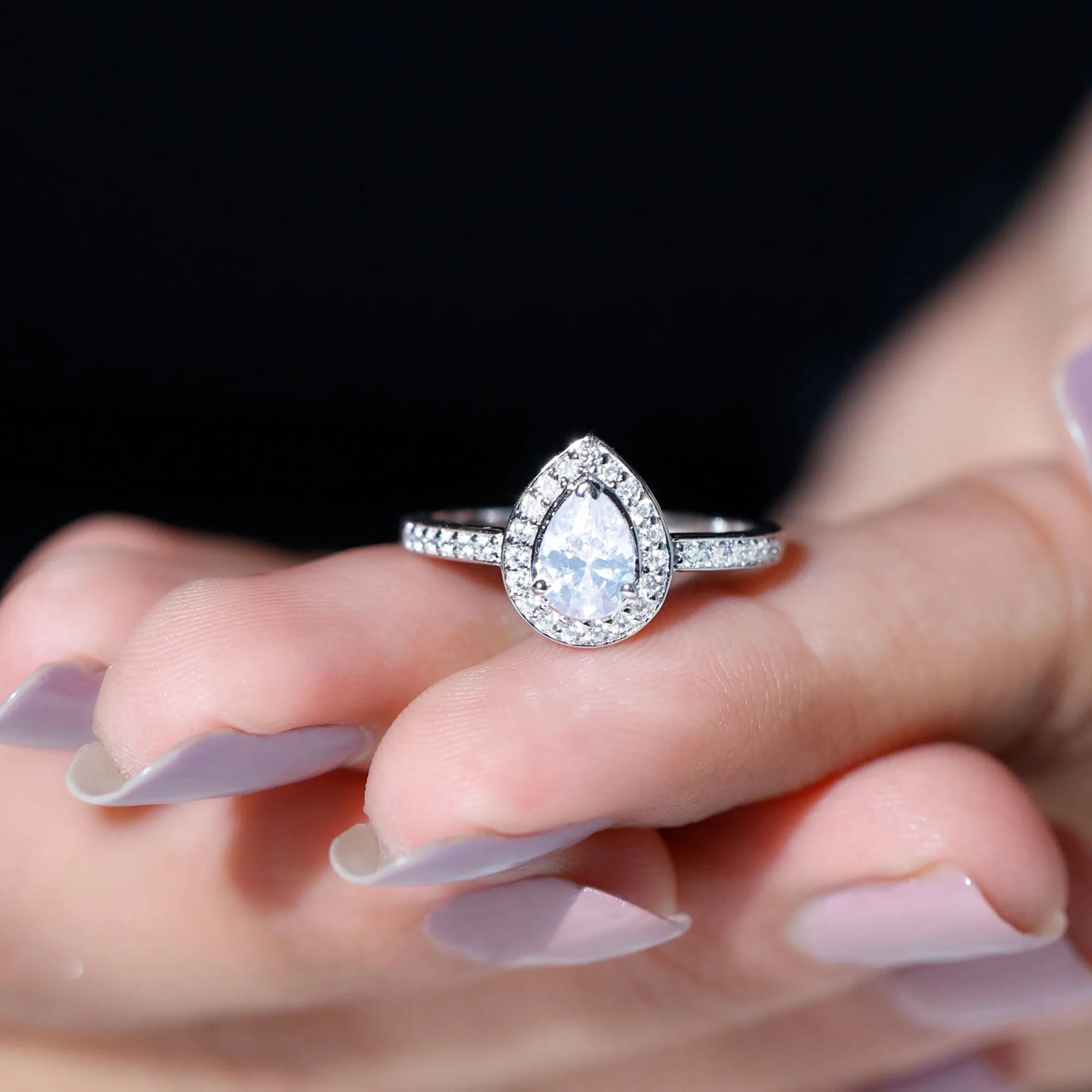 Zircon Teardrop Halo Engagement Ring